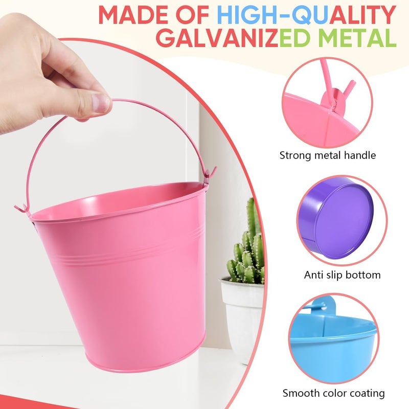 OBTANIM 7 Pack Colorful Metal Buckets with Handle Galvanized Ice Pails for Plants, Succulents, Party Favors Organizing, Rustic Home Decor or Classrooms Pencil Storage (6 x 4.4 inch) - Image 3
